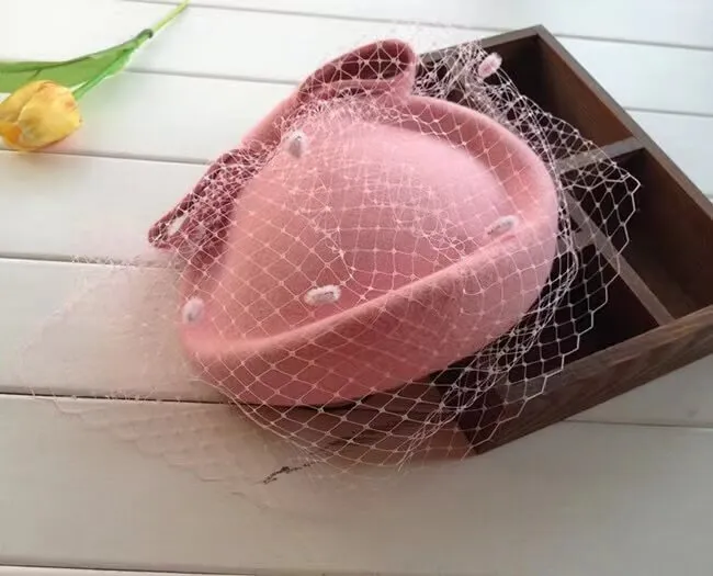 100% Wool Pillbox Hat Fedora With Black Veil Bowknot Fascinators For Women