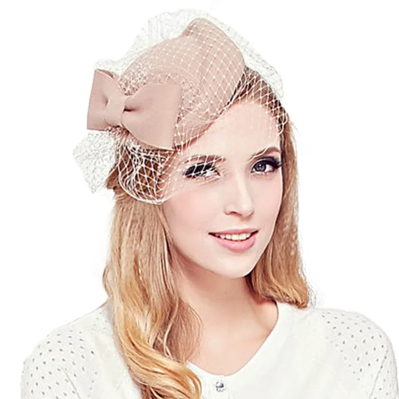 100% Wool Pillbox Hat Fedora With Black Veil Bowknot Fascinators For Women