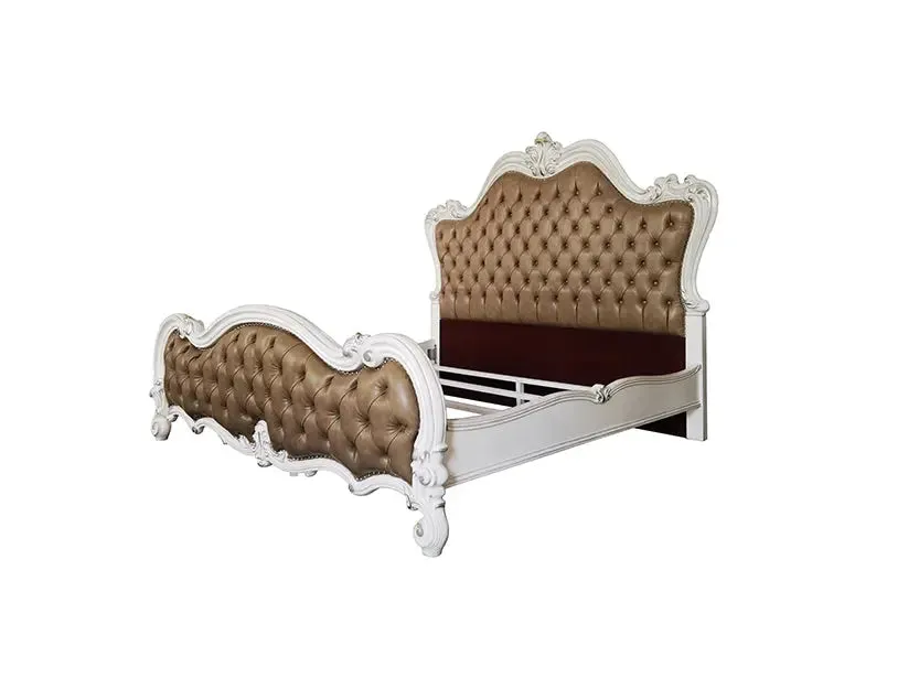 Albert California King Bed, Vintage Gray Vintage Gray Faux Leather & White Finsih