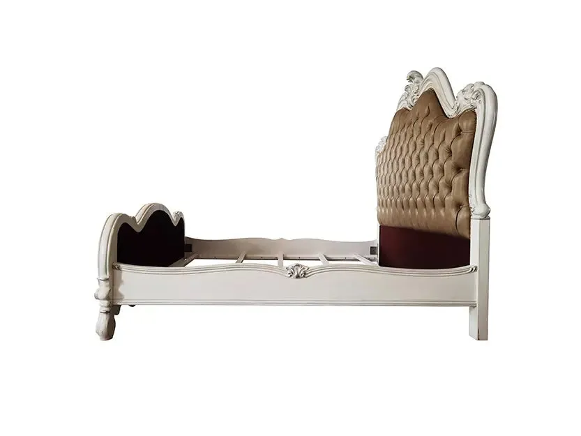 Albert California King Bed, Vintage Gray Vintage Gray Faux Leather & White Finsih
