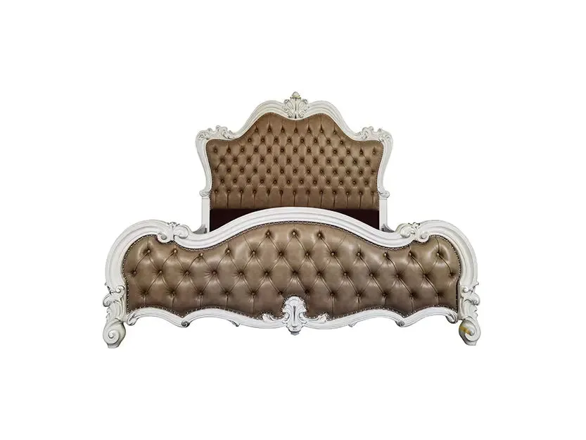 Albert California King Bed, Vintage Gray Vintage Gray Faux Leather & White Finsih