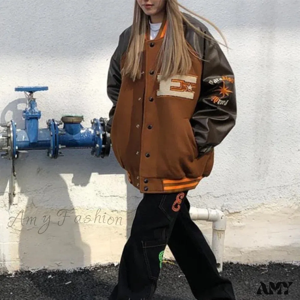 Amy Fashion - Print Loose Baseball Casual Sleeve Sports Coat