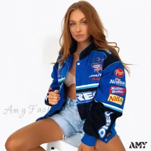 Amy Fashion - Print Loose Baseball Casual Sleeve Sports Coat