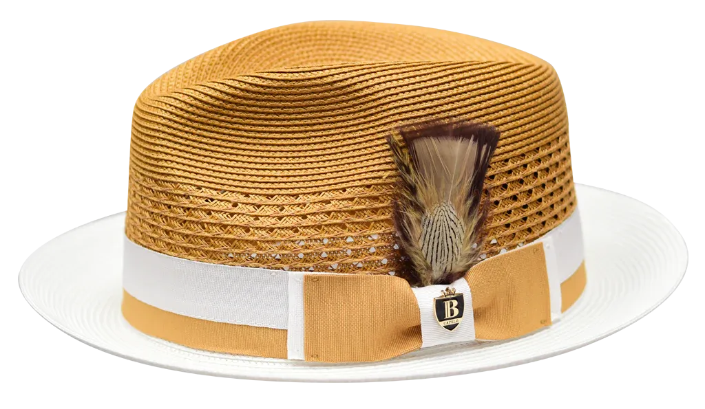 Belvedere Bruno Capelo Gold and White Men's Straw hat Fashion Design