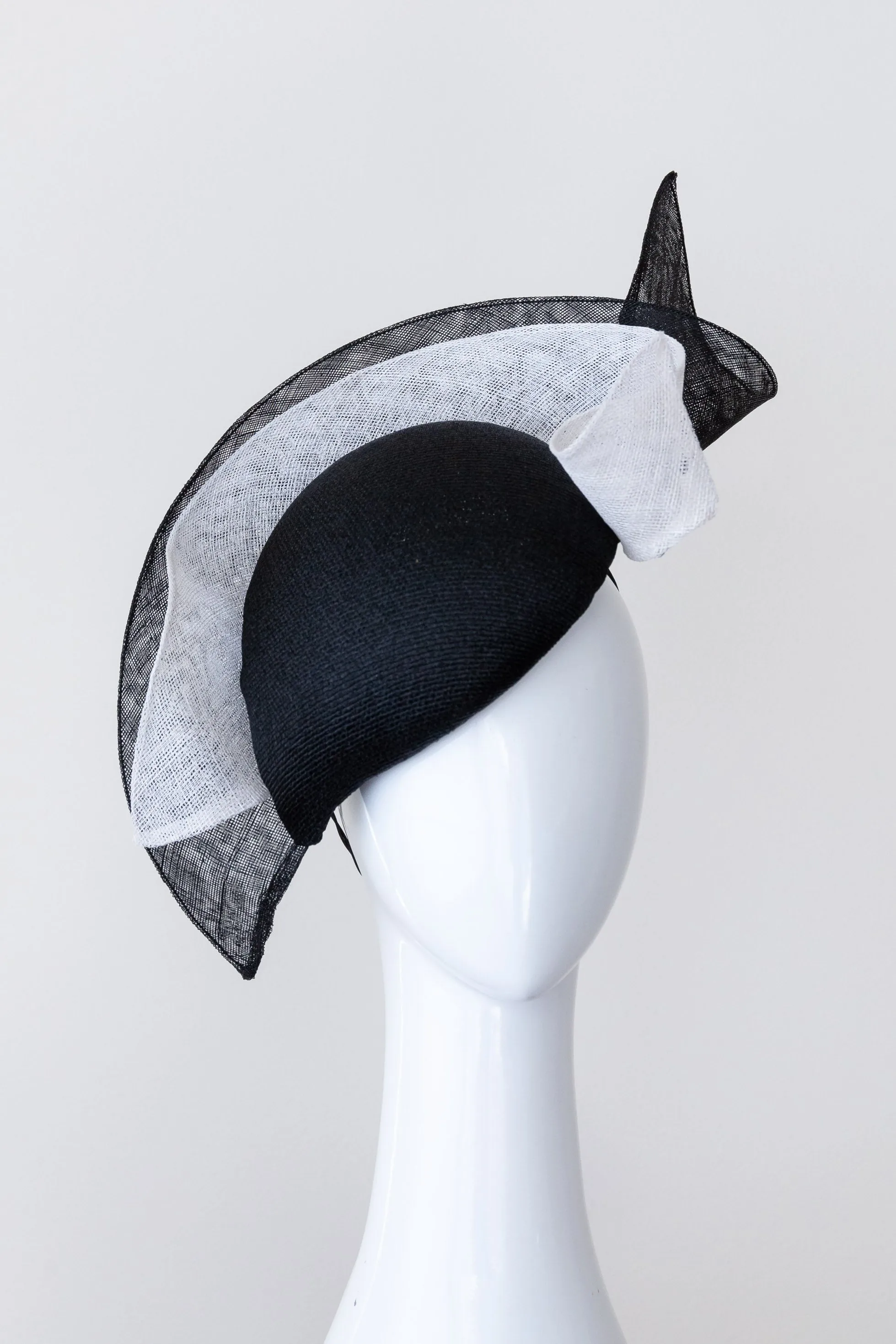 Beret with Sinamay Wave in Black and White