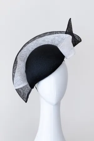 Beret with Sinamay Wave in Black and White