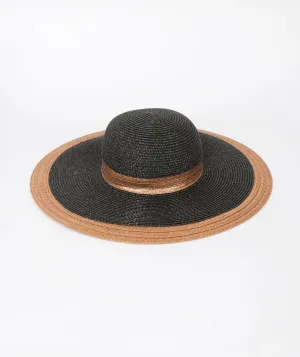 Black Gold Metallic Shimmer Wide Brim Straw Hat