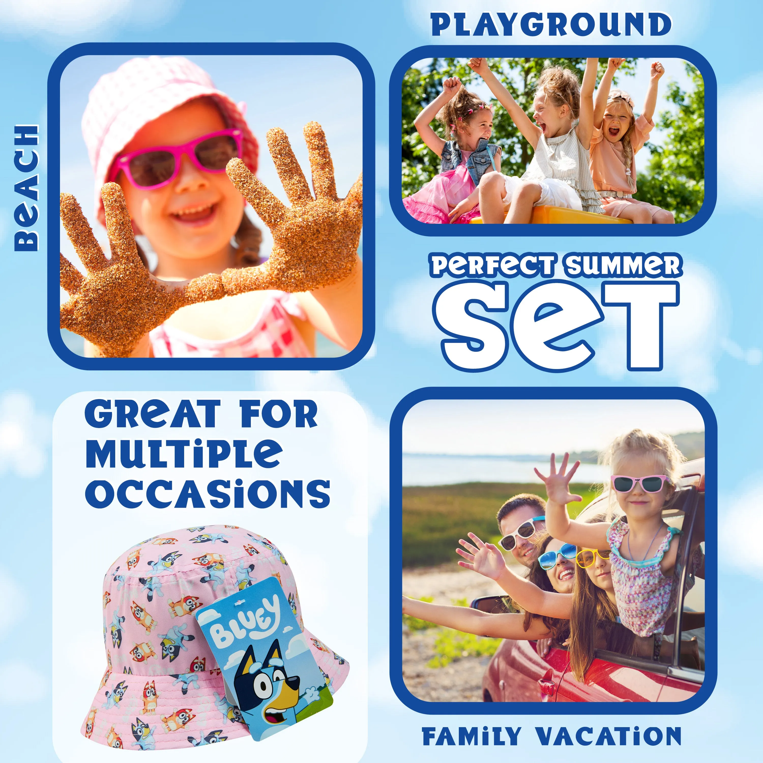 Bluey Girls Bucket Hat and Sunglasses Set