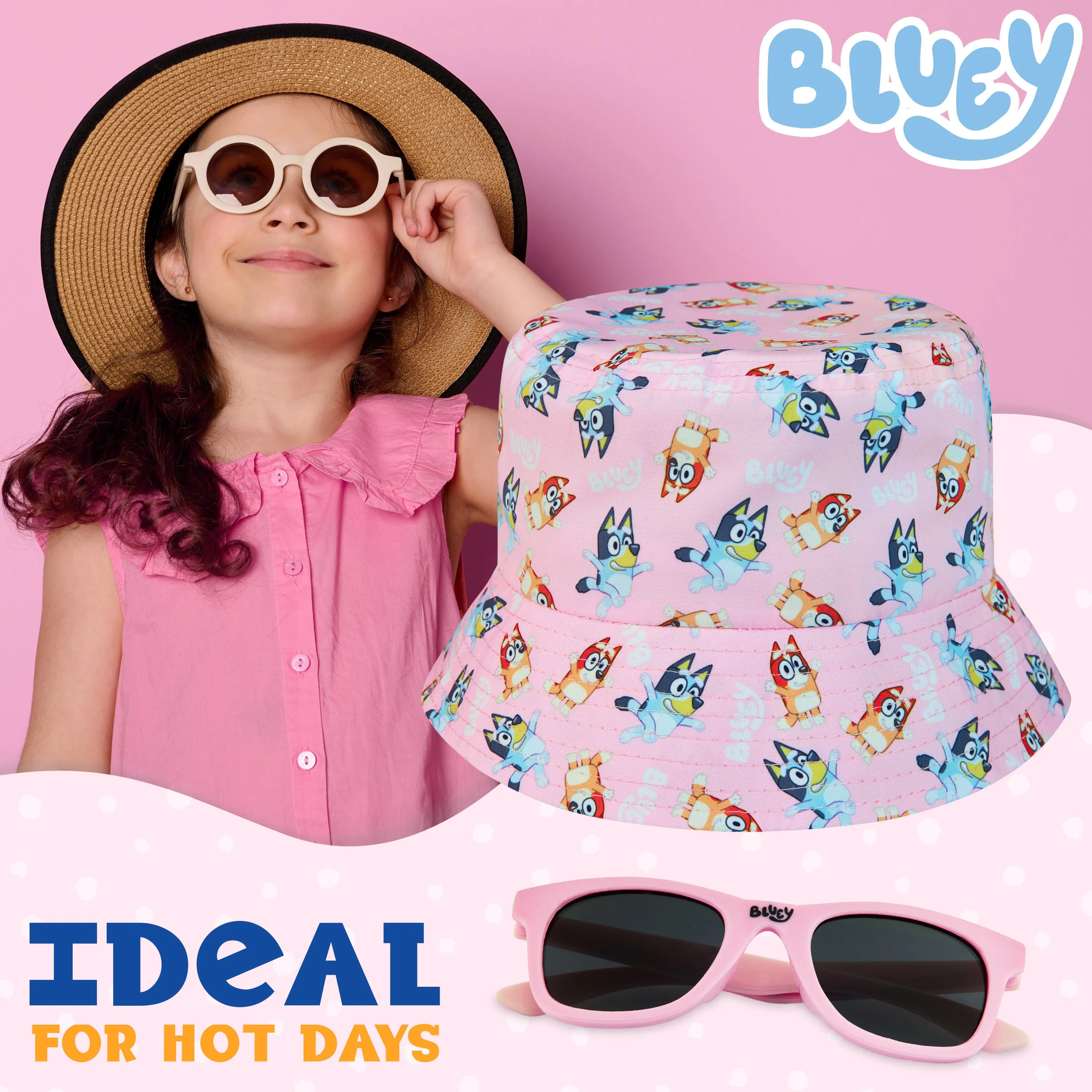 Bluey Girls Bucket Hat and Sunglasses Set
