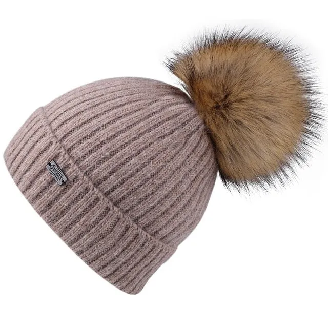 Cashmere Rabbit Fur Slouchy Beanie Casual Warm Knitted Winter Beanie