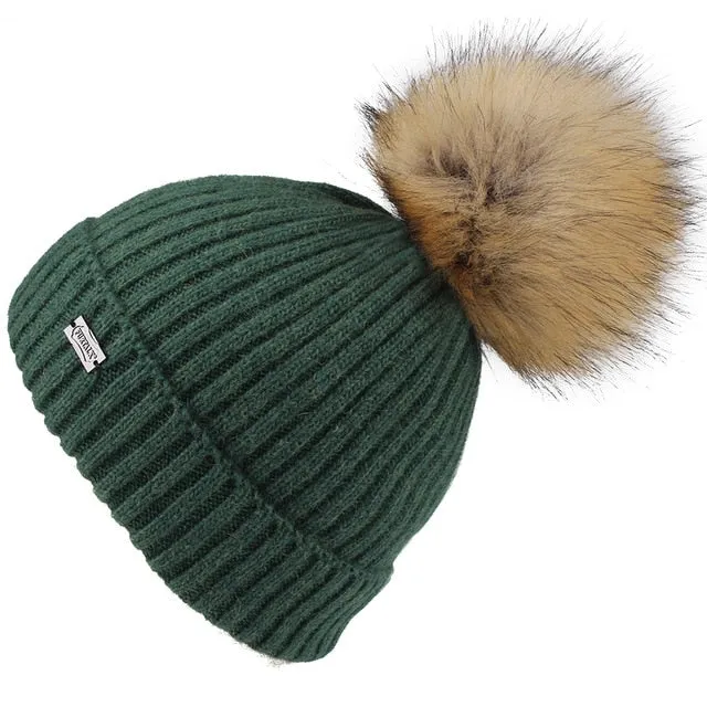 Cashmere Rabbit Fur Slouchy Beanie Casual Warm Knitted Winter Beanie