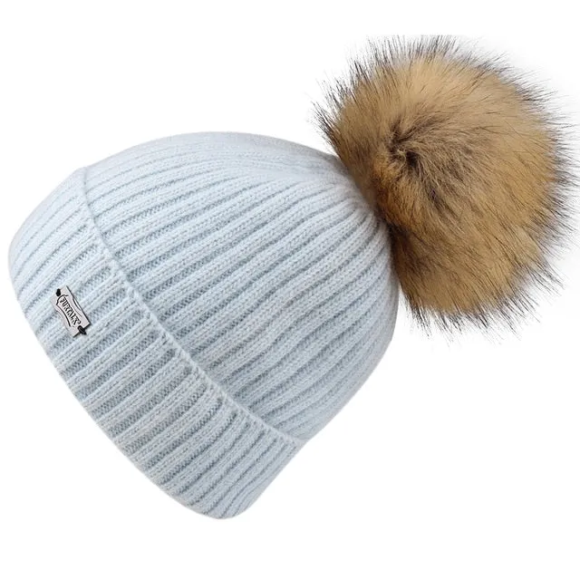 Cashmere Rabbit Fur Slouchy Beanie Casual Warm Knitted Winter Beanie