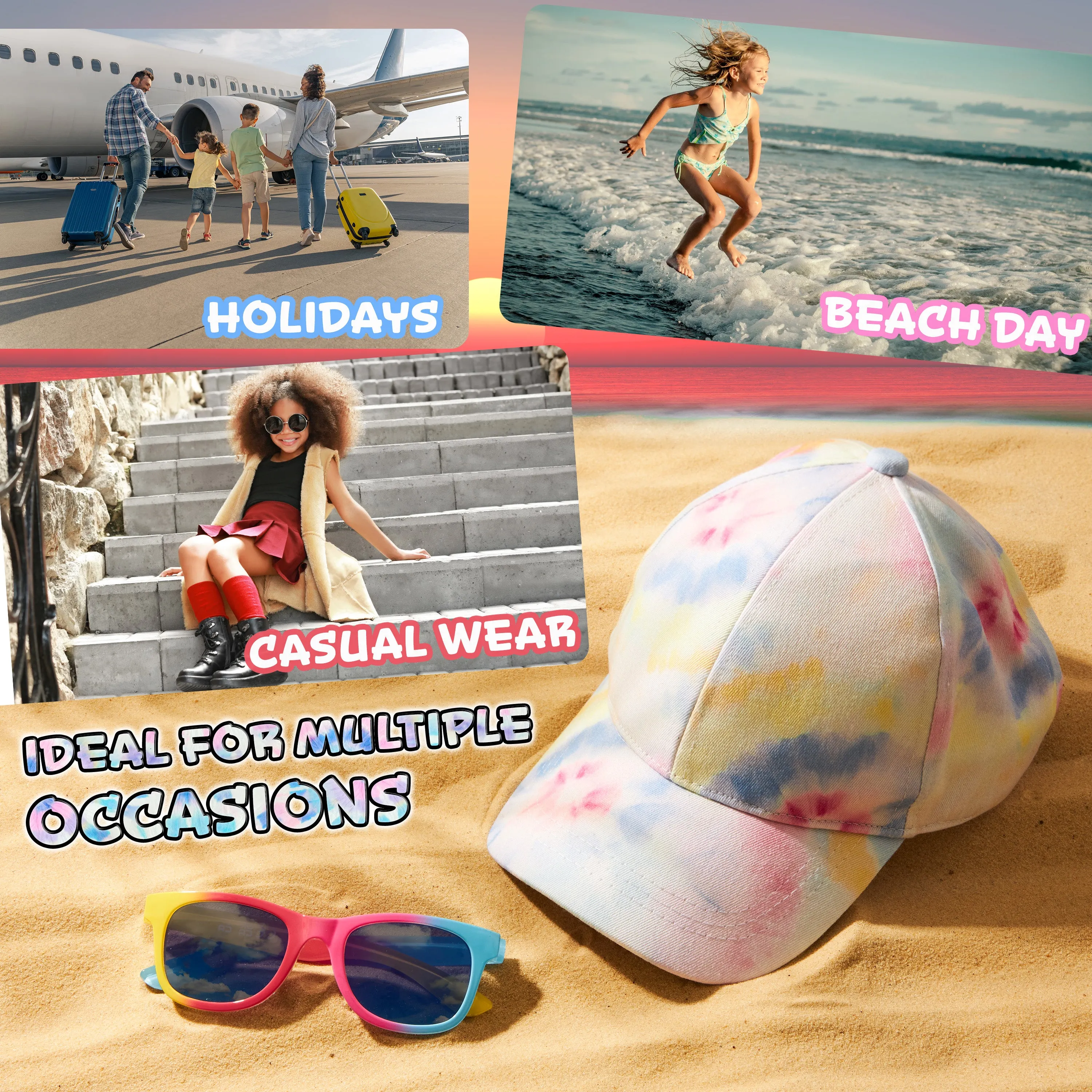 CityComfort Girls Cap and Sunglasses Set, Baseball Cap and UV Sunglasses - Multicolored