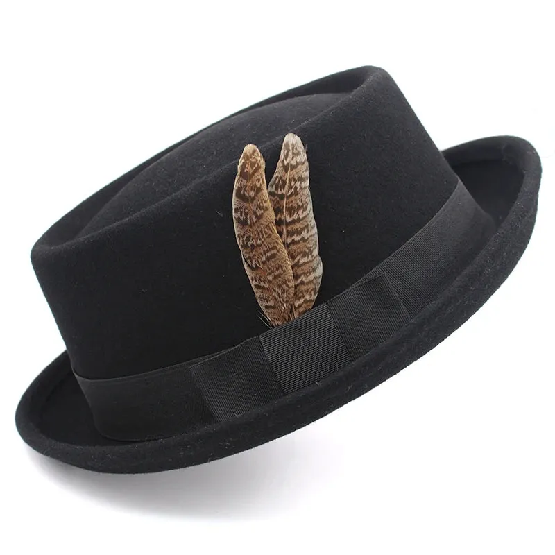 Classic Pork Pie Fedora with Feather Band