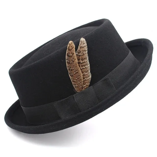 Classic Pork Pie Fedora with Feather Band