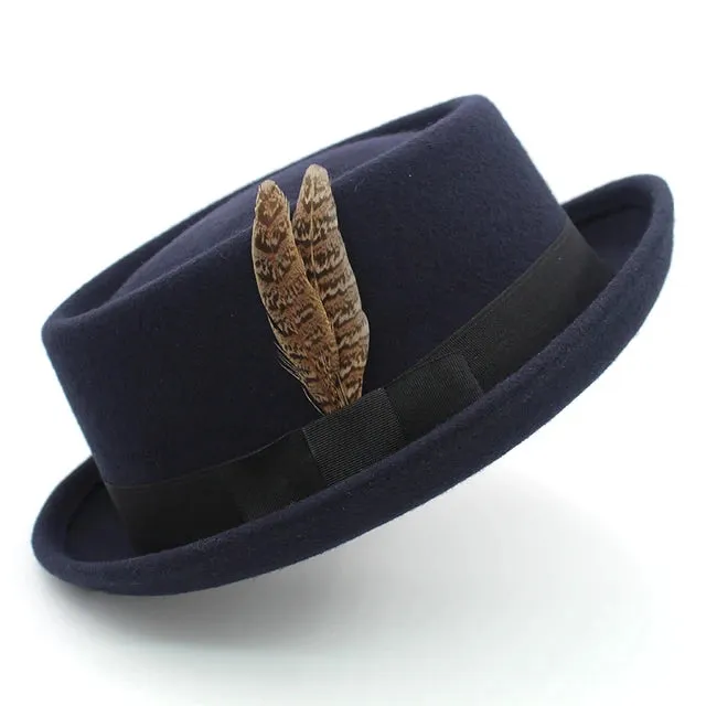 Classic Pork Pie Fedora with Feather Band
