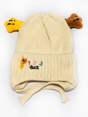 Cream Beanie Winter Caps For Kids/Unisex Winter Hat/Warm Knitted Beanie for Kids KWC14
