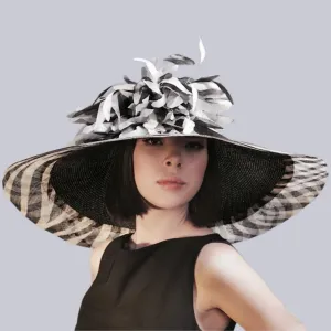 Elegant Wide Brim Derby Hat Black&White Headwear