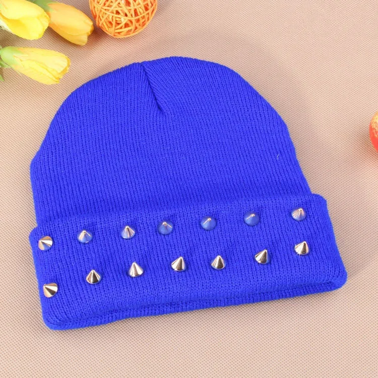 Fashion Unisex Men Knitted Hat Female Jelly Fluo Hat Autumn and Winter Hats for Women Plastic Rivets Wrap Gorro Beanies Cap