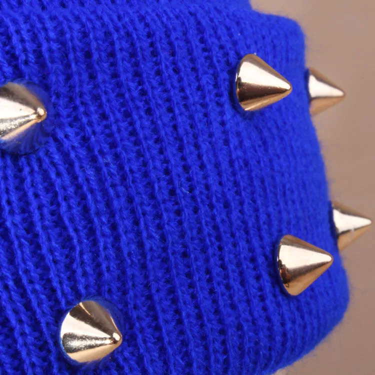 Fashion Unisex Men Knitted Hat Female Jelly Fluo Hat Autumn and Winter Hats for Women Plastic Rivets Wrap Gorro Beanies Cap