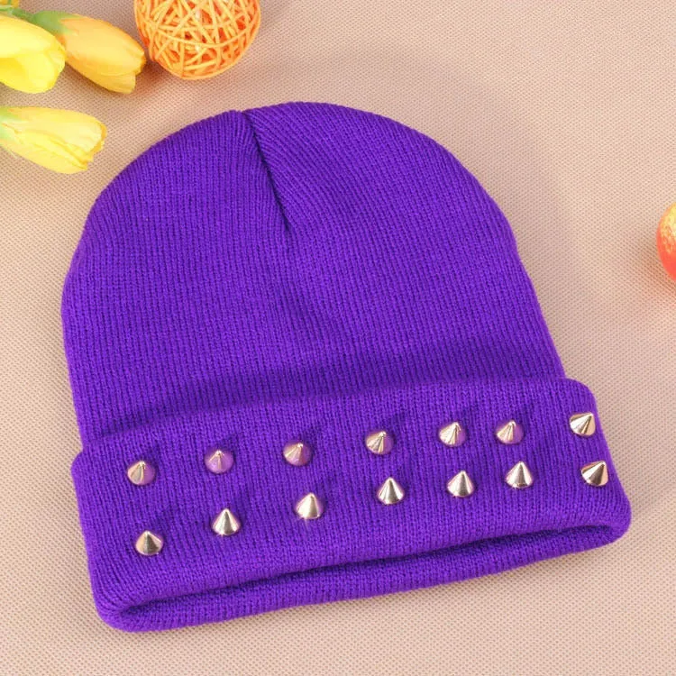 Fashion Unisex Men Knitted Hat Female Jelly Fluo Hat Autumn and Winter Hats for Women Plastic Rivets Wrap Gorro Beanies Cap