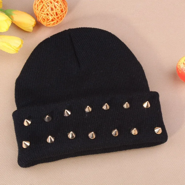 Fashion Unisex Men Knitted Hat Female Jelly Fluo Hat Autumn and Winter Hats for Women Plastic Rivets Wrap Gorro Beanies Cap