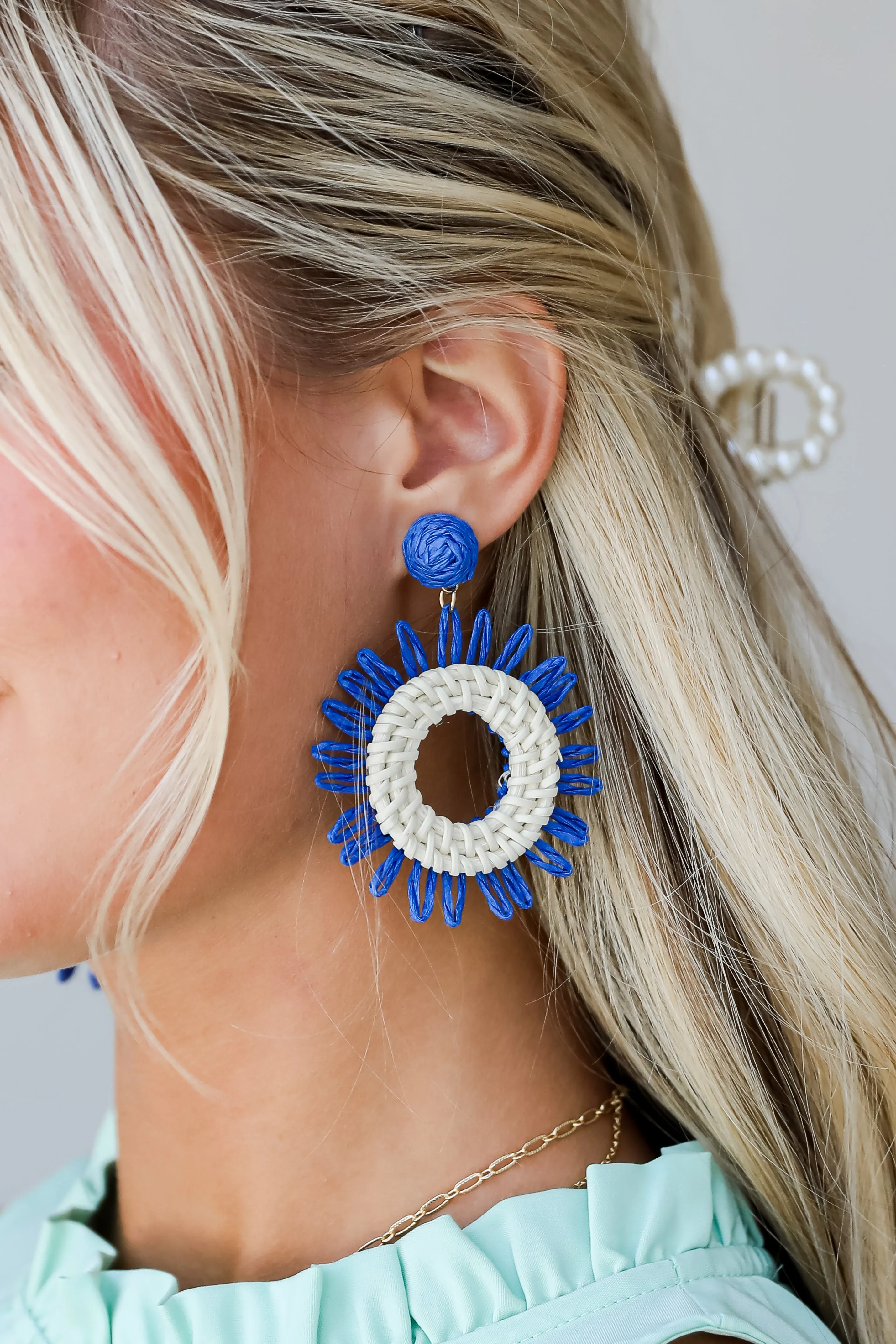 FINAL SALE - Hanna Blue Straw Statement Earrings