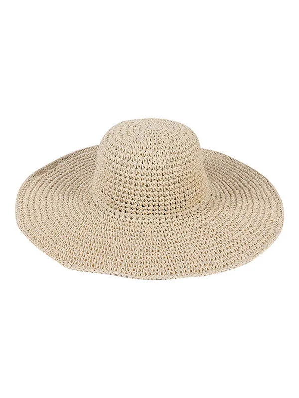 Hollow Solid Color Wide Side Woven Sun-Protection Hats&Caps