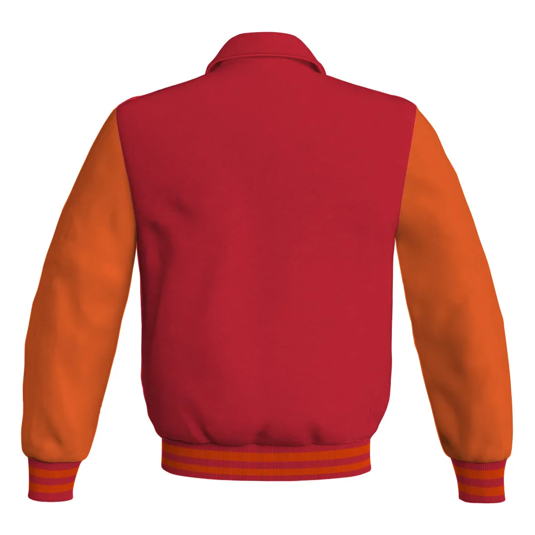 Letterman Varsity Classic Jacket Red Body and Orange Leather Sleeves
