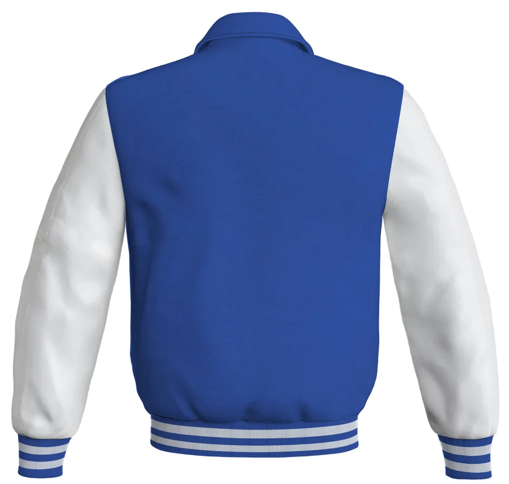 Letterman Varsity Classic Jacket Royal Blue Body and White Leather Sleeves