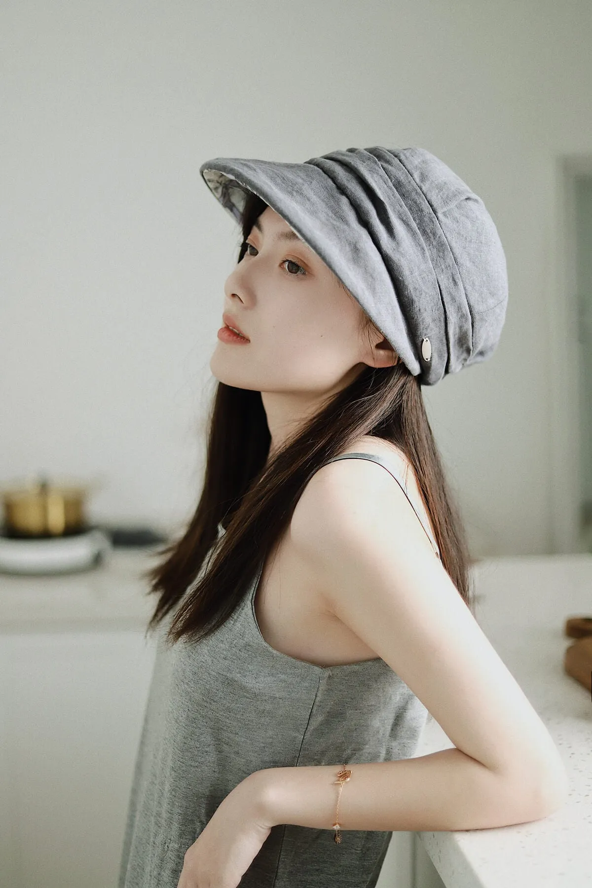 Light Weight Linen Newsboy Hat