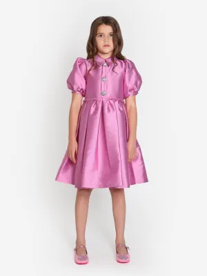 Mama Luma Girls Elegant Brooch Dress in Pink