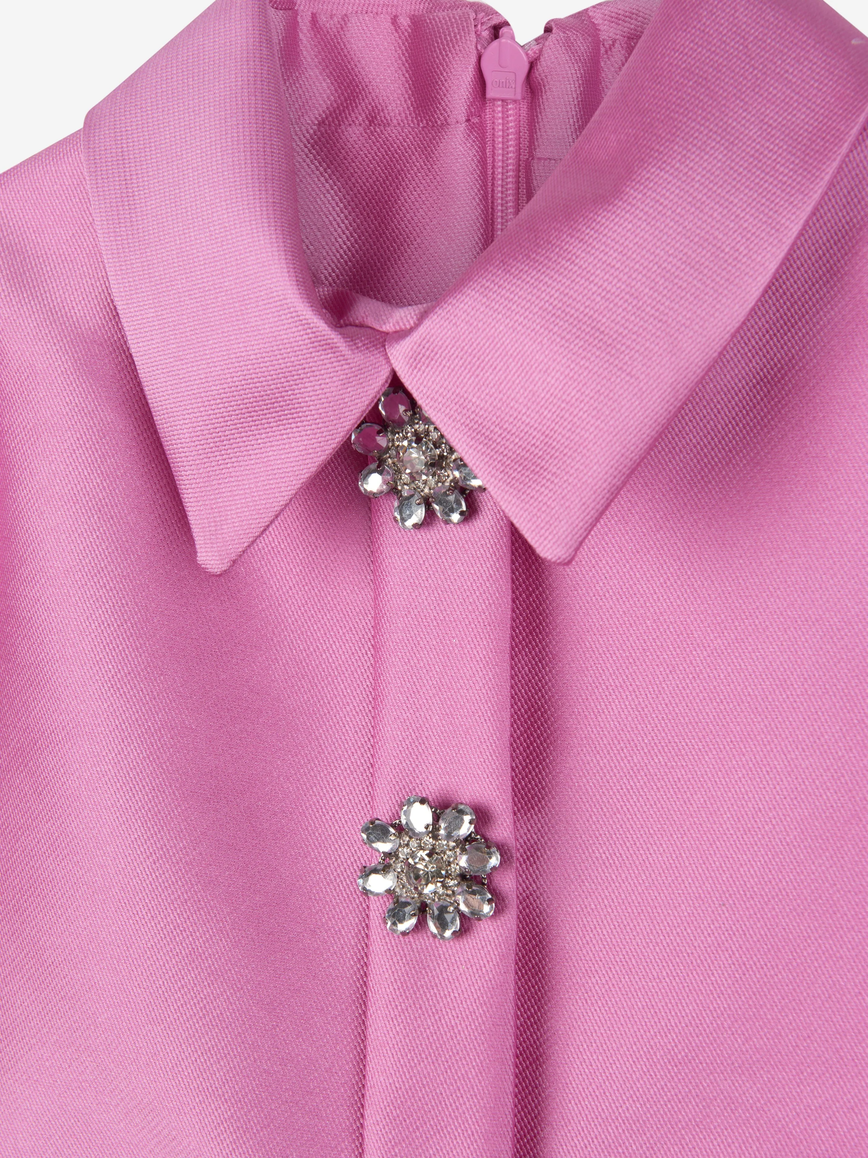 Mama Luma Girls Elegant Brooch Dress in Pink