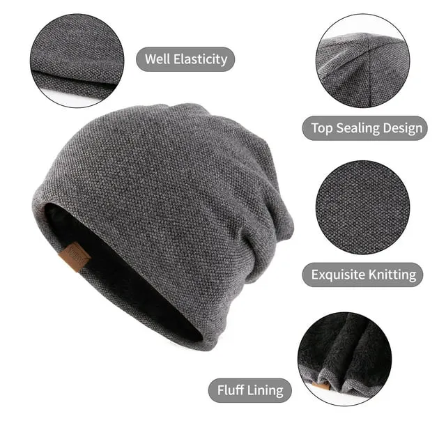 Men & Women Warm Winter Hats Beanie Cap Lined Knit Thick Hat ZB095