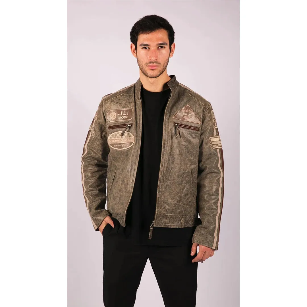 Men's Zipped Biker Leather Jacket