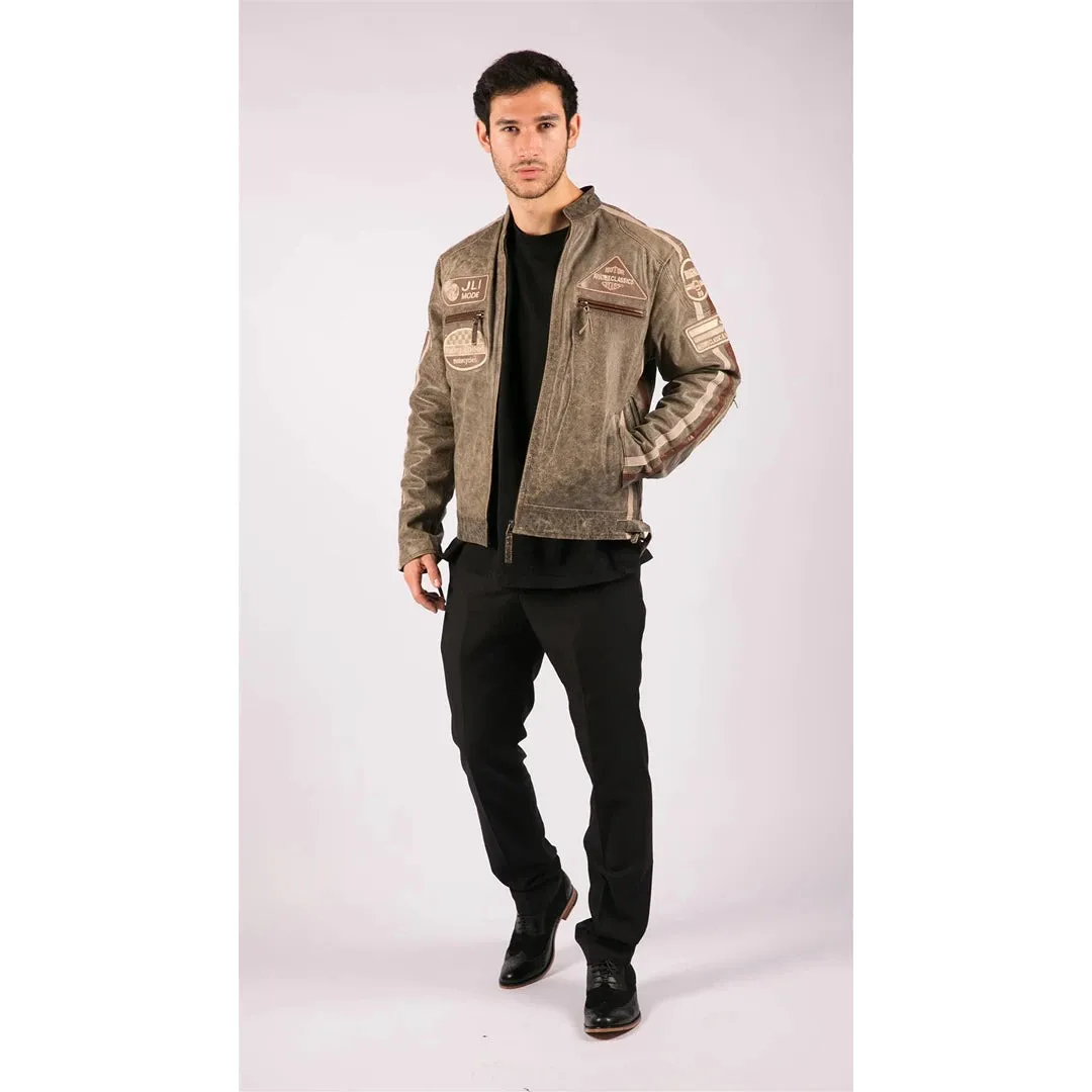 Men's Zipped Biker Leather Jacket