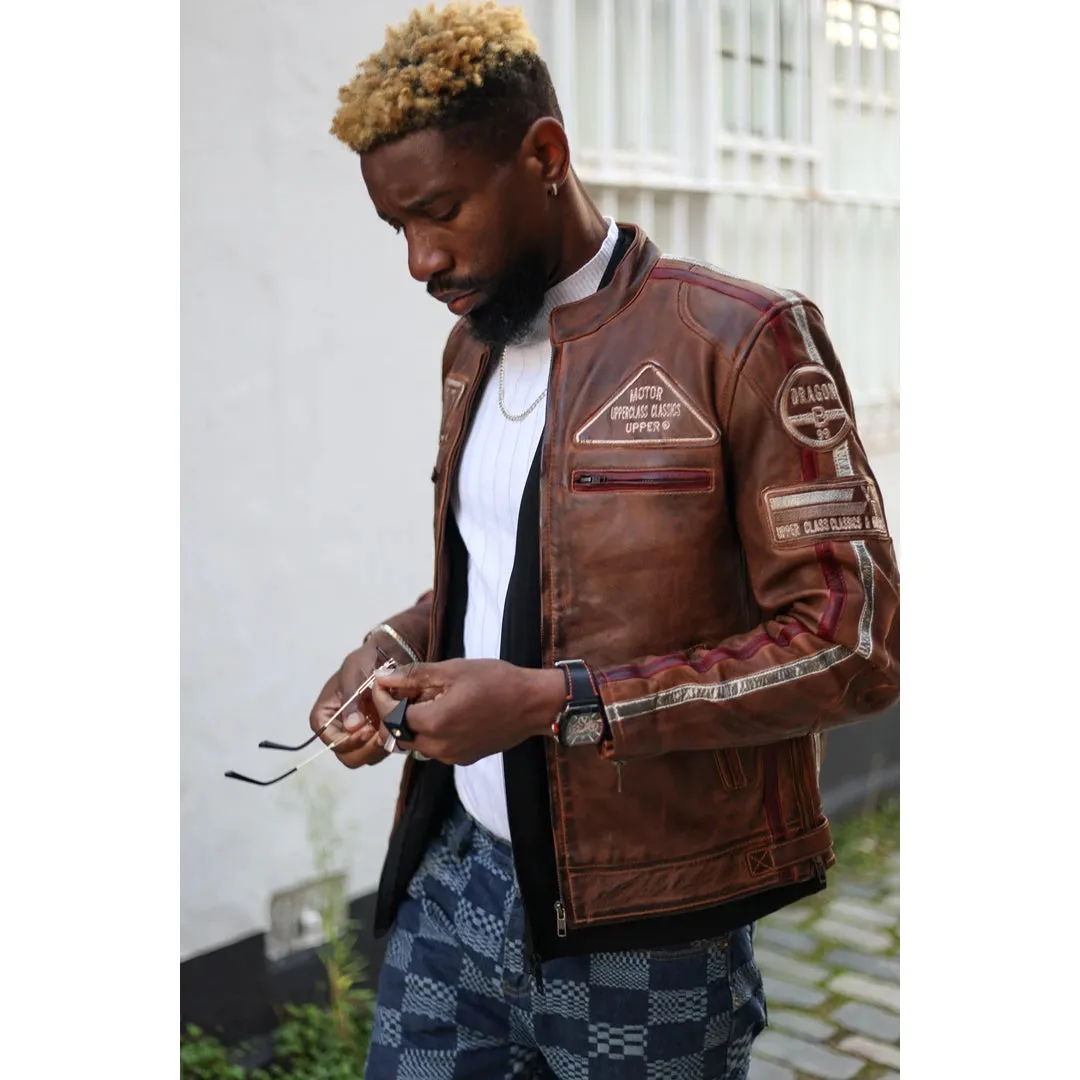 Men's Zipped Biker Leather Jacket