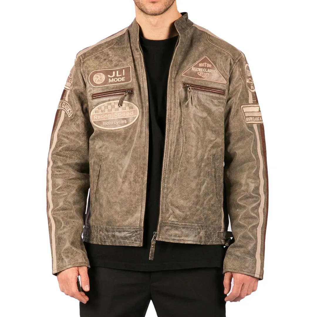 Men's Zipped Biker Leather Jacket