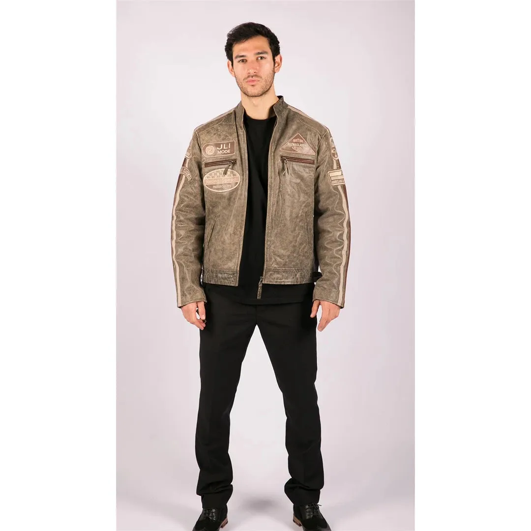 Men's Zipped Biker Leather Jacket