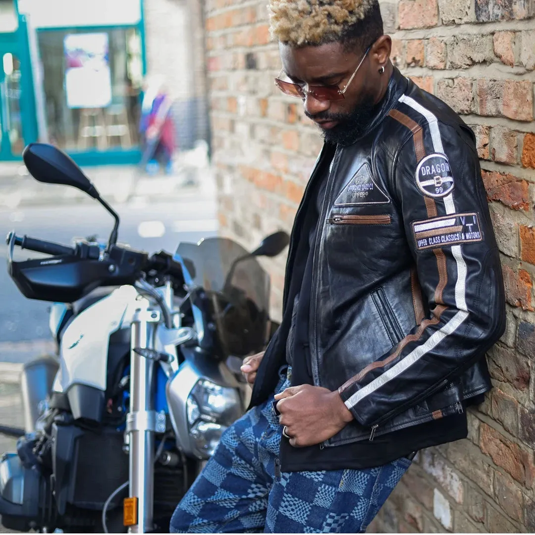 Men's Zipped Biker Leather Jacket