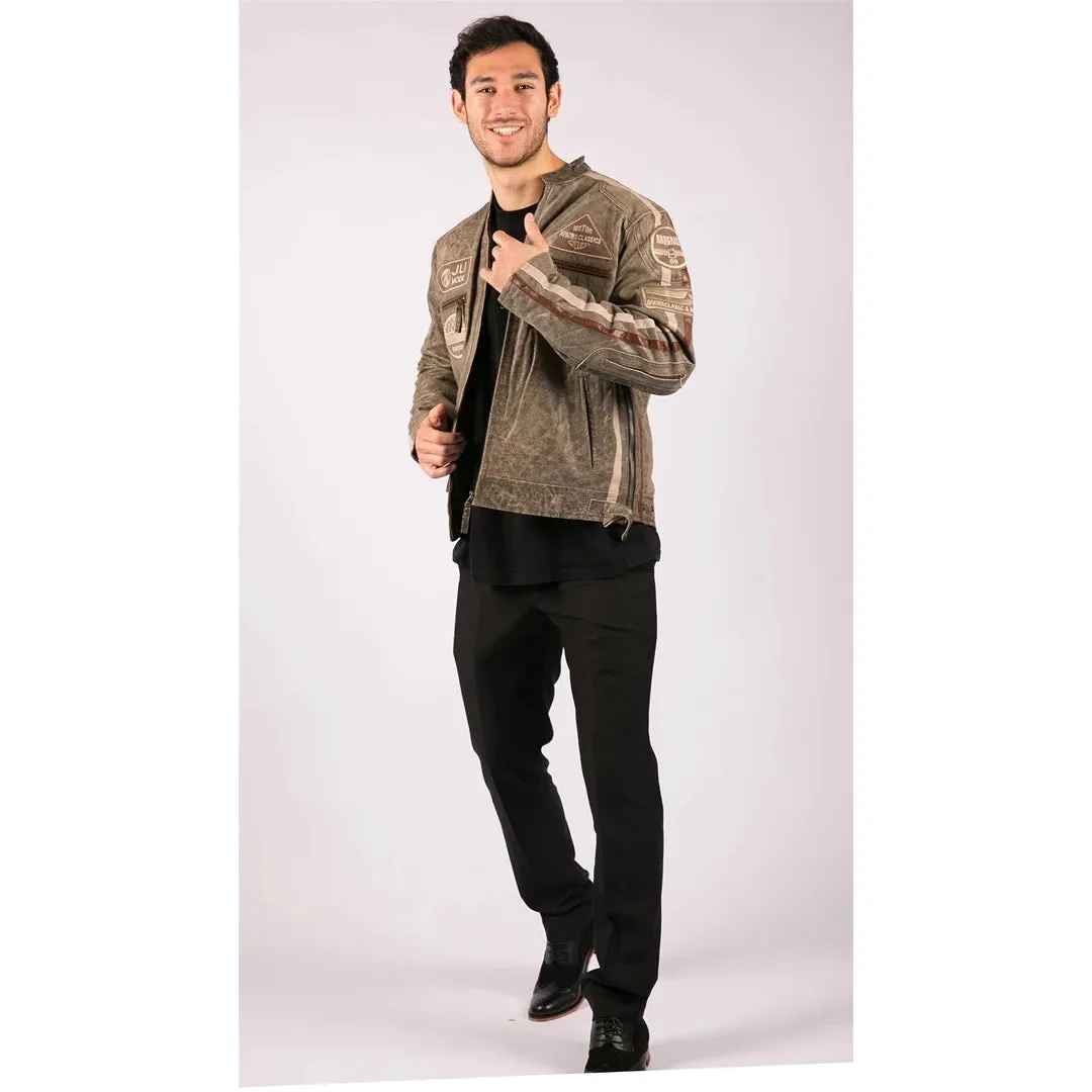 Men's Zipped Biker Leather Jacket