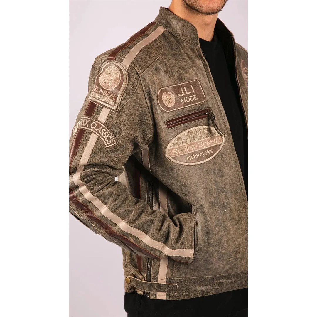 Men's Zipped Biker Leather Jacket