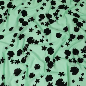 Mint Green Premium Swiss Cotton Voile Fabric with Black Floral Flock - Traditional Thobe Material, 140 cm Wide-D20212