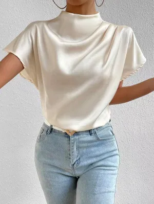 Mock Neck Satin Blouse