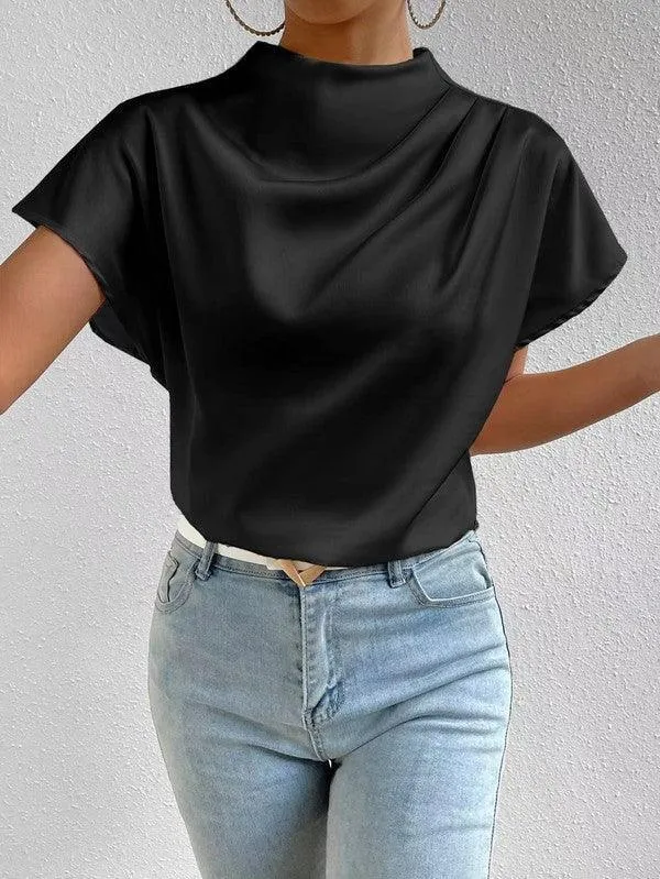 Mock Neck Satin Blouse