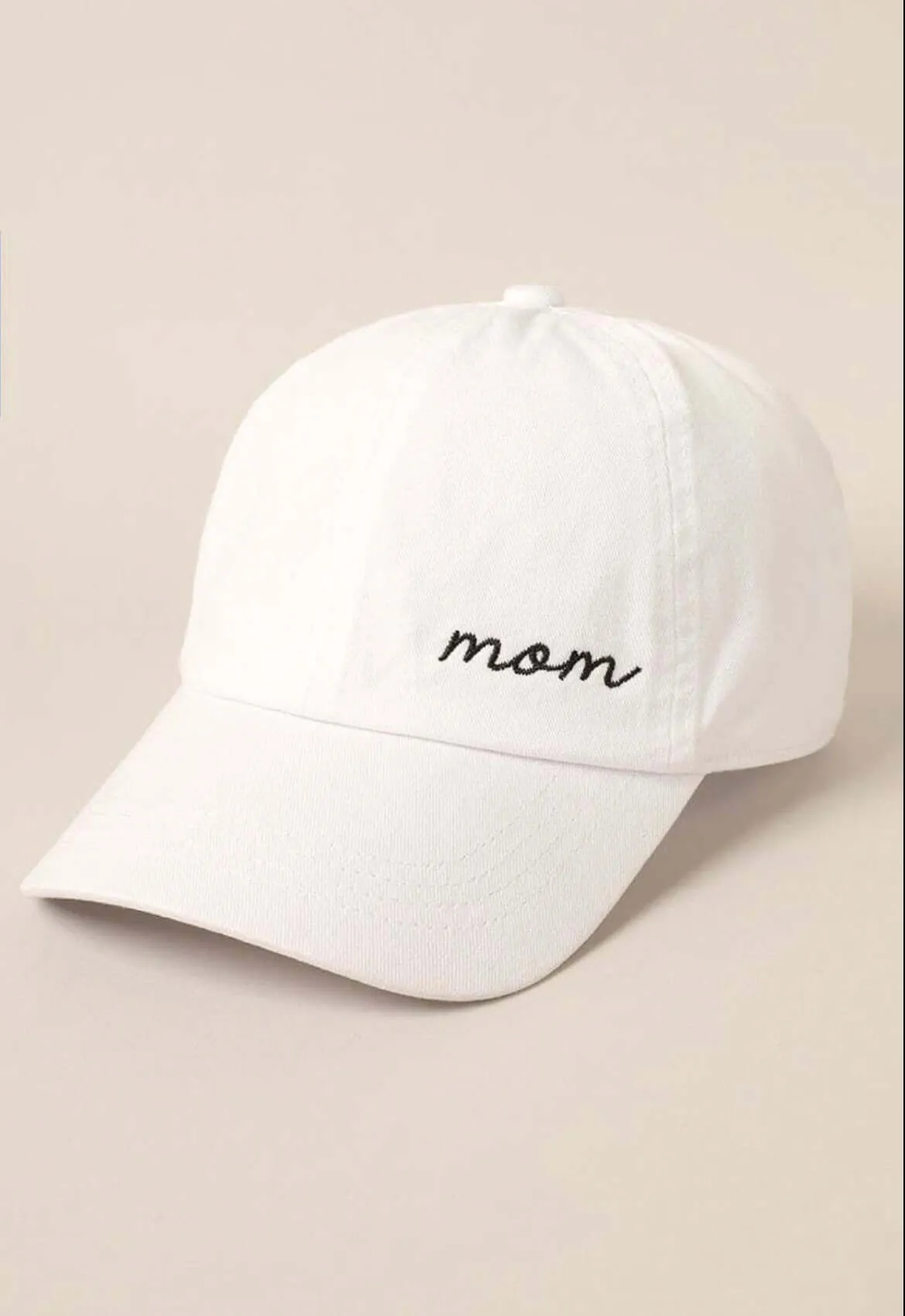 Mom Embroidered Baseball Cap - White
