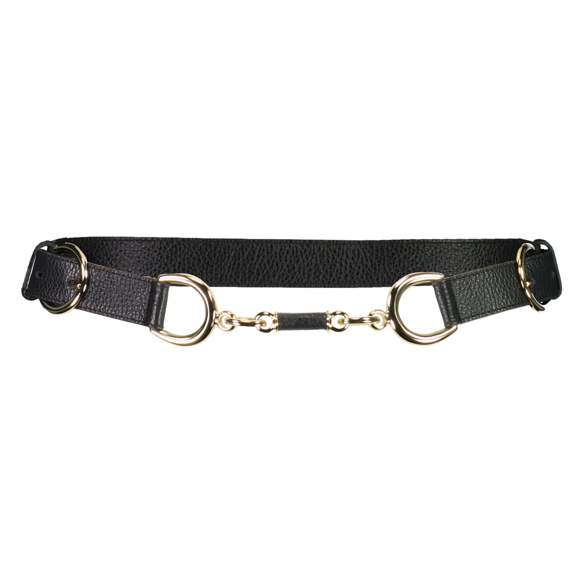 PAULA RYAN Metal Trimmed Leather Belt - Black/Gold