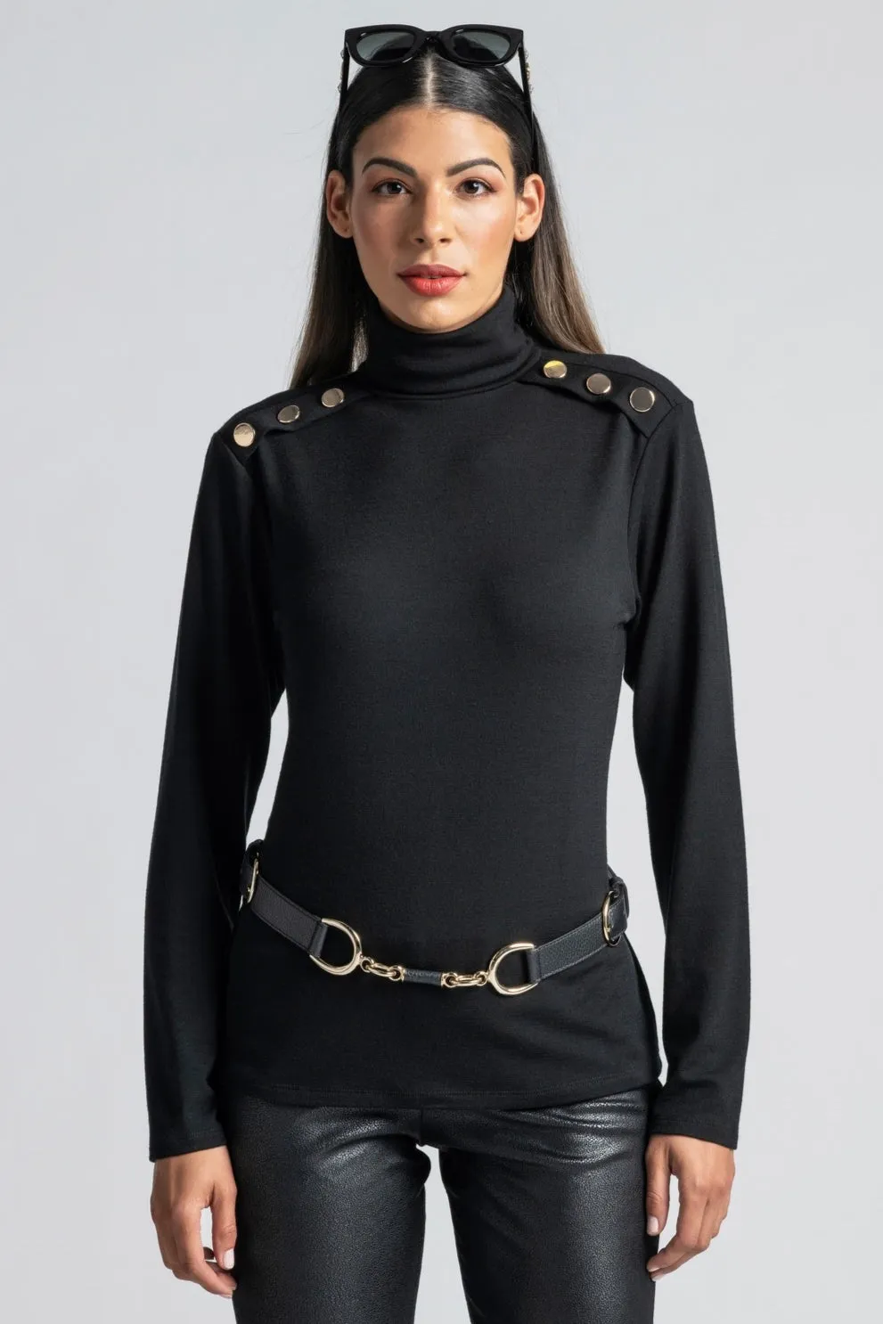 PAULA RYAN Metal Trimmed Leather Belt - Black/Gold