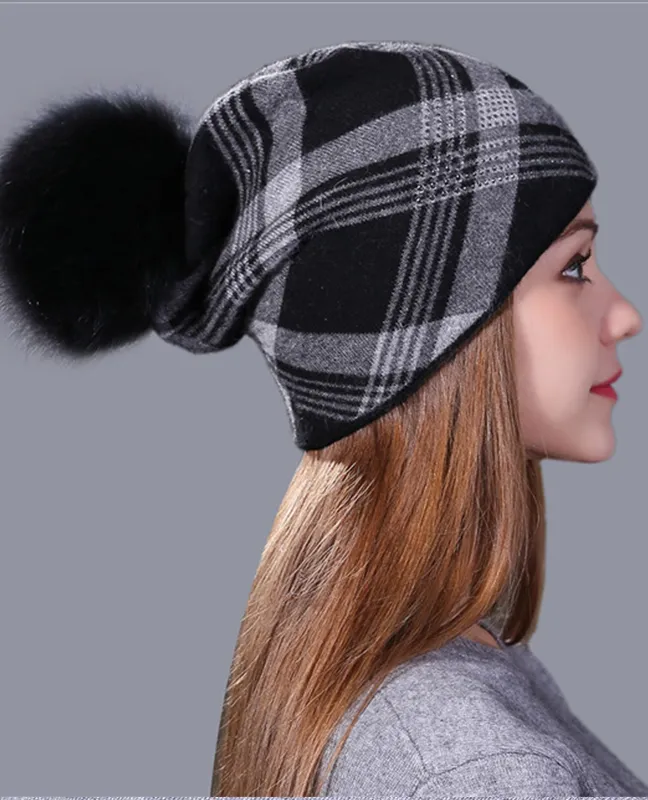 Plaid Knitted Winter Beanie
