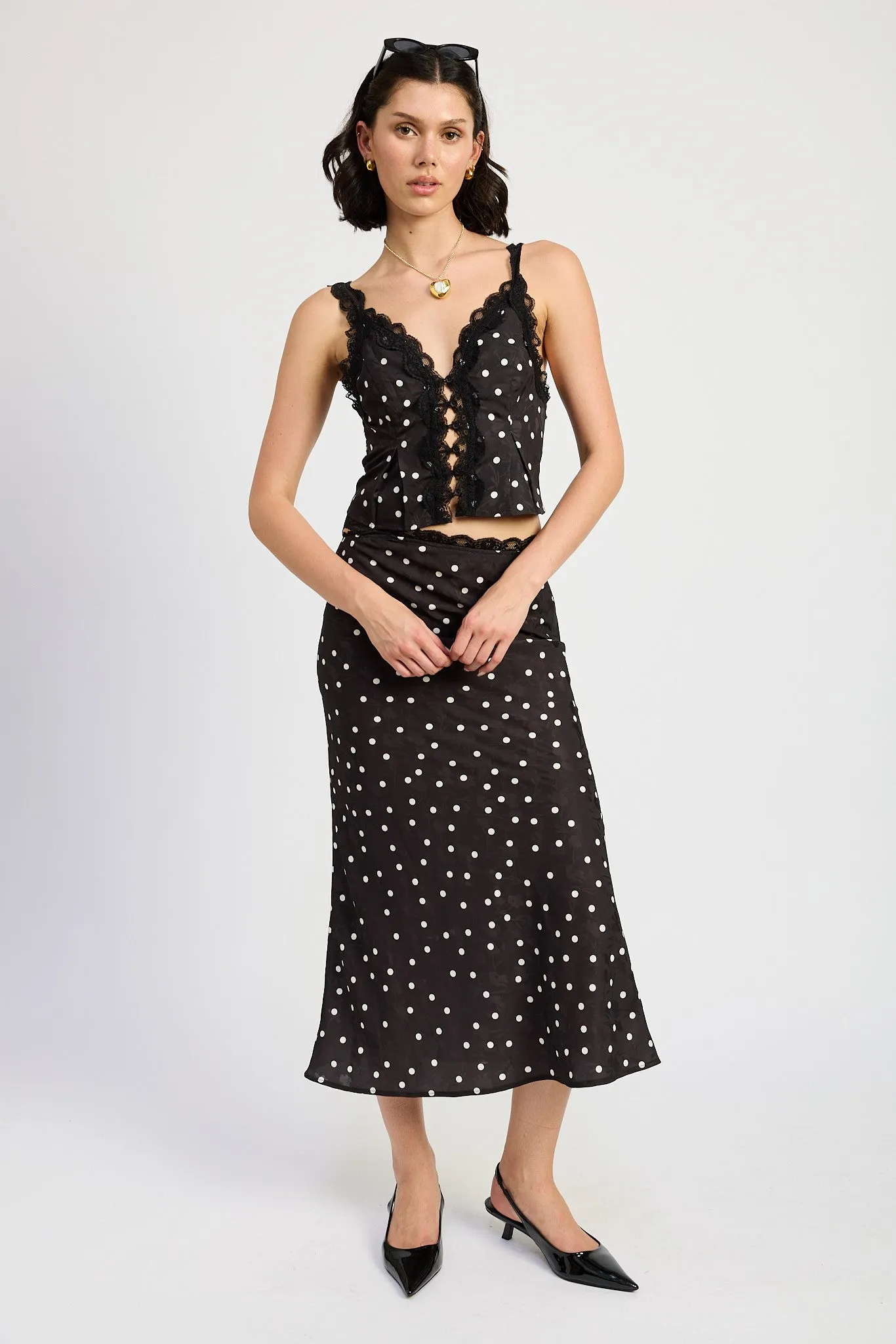 Polka Dot Lace-Trimmed Corset Top